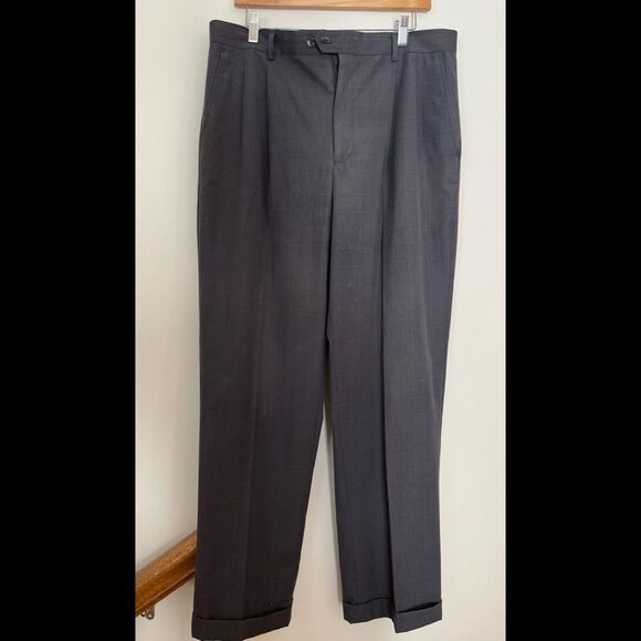 Bertucci grey/faint squares slacks, side pockets, great shape, 36x36, in - Picture 1 of 10